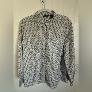 Eddie Bauer Button-Down Blouse with Light Blue & Taupe Accents Size XXL